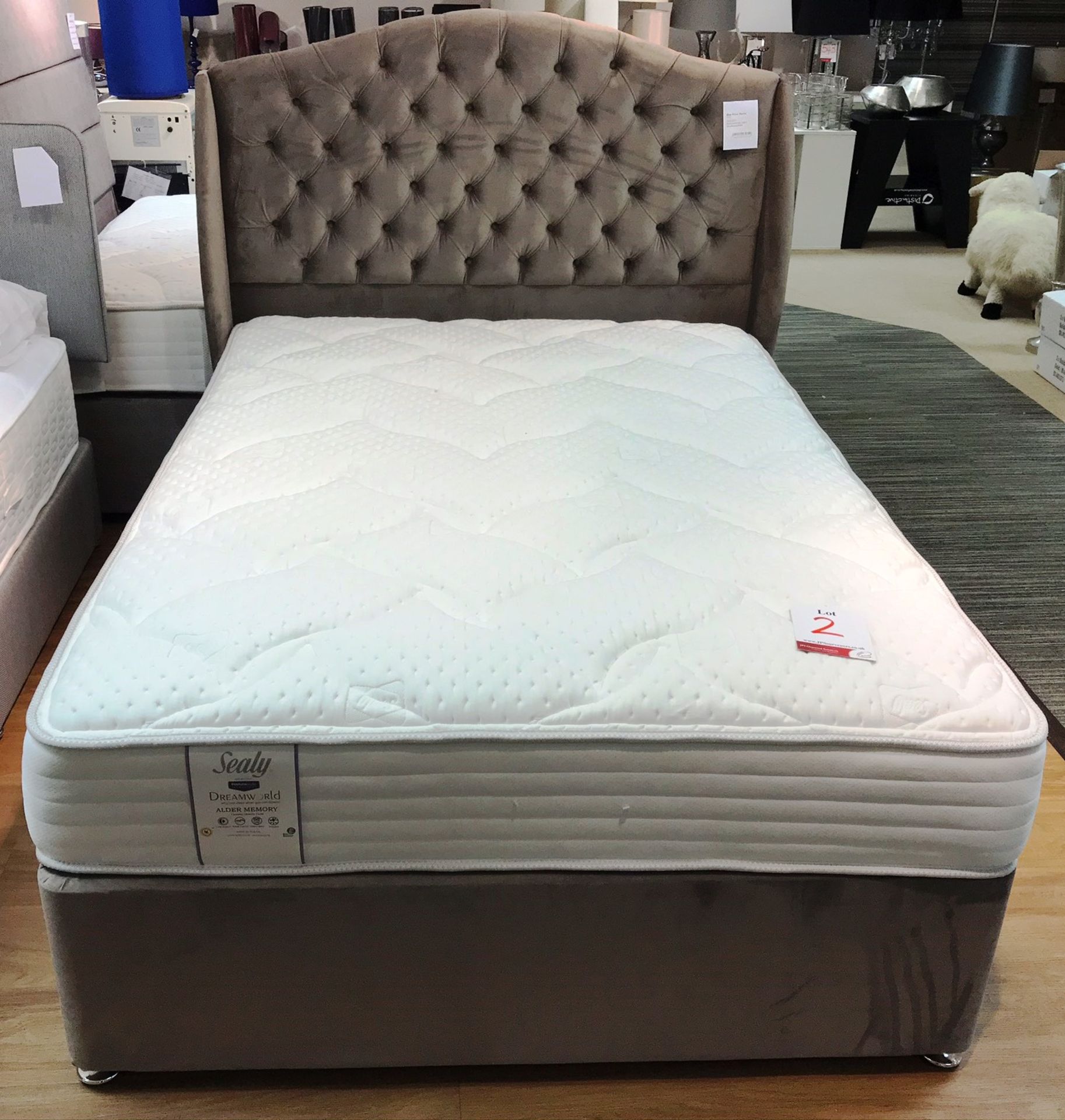 Ex Display Sealy Alder Memory Double Mattress w/ 2 Drawer Bed Frame & Richmond Headboard in Mink | R