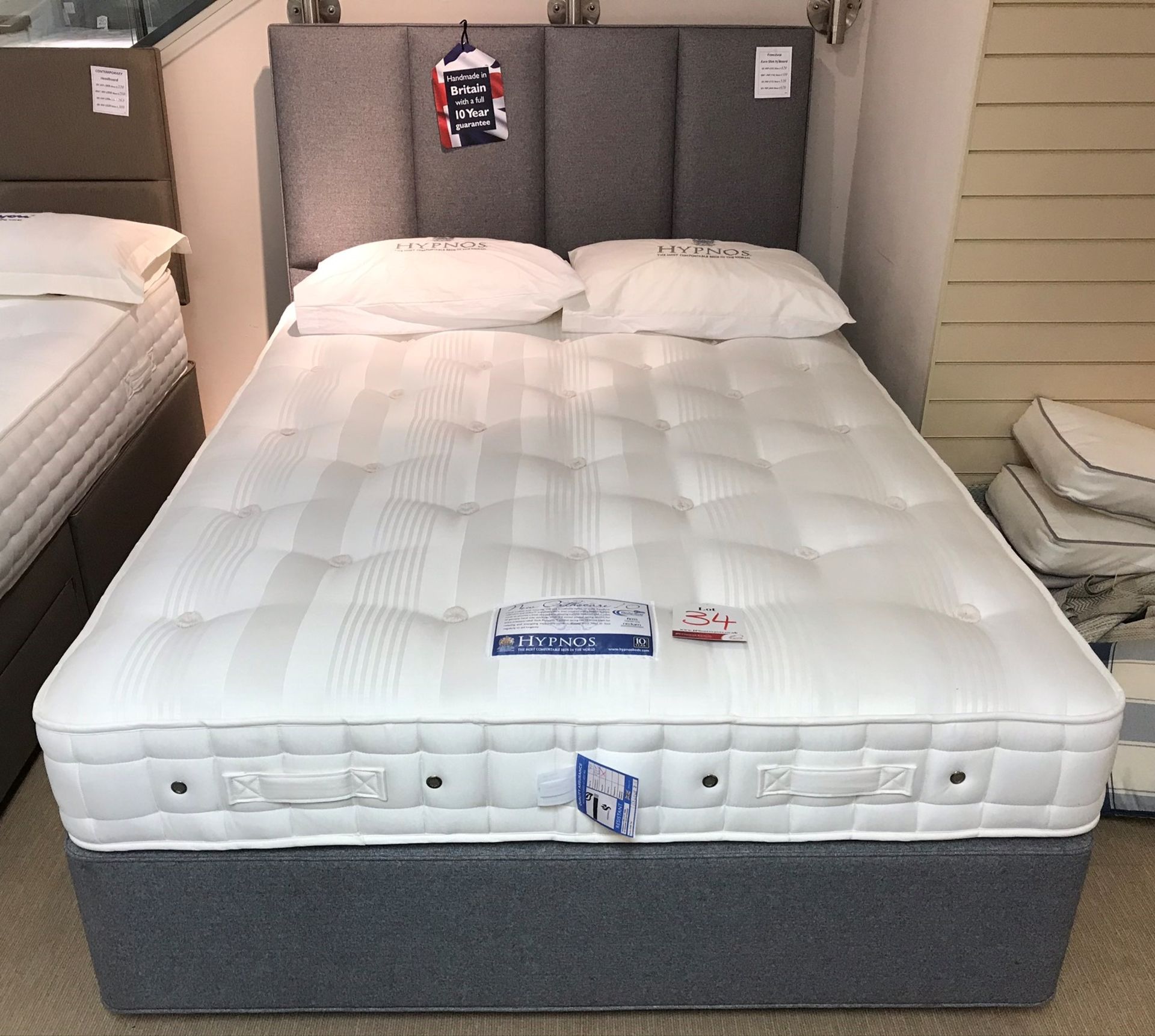 Ex Display Hypnos Orthocare 10 King Size Mattress w/ 2 Drawer Bed Frame & Euro Slim Headboard in Twe