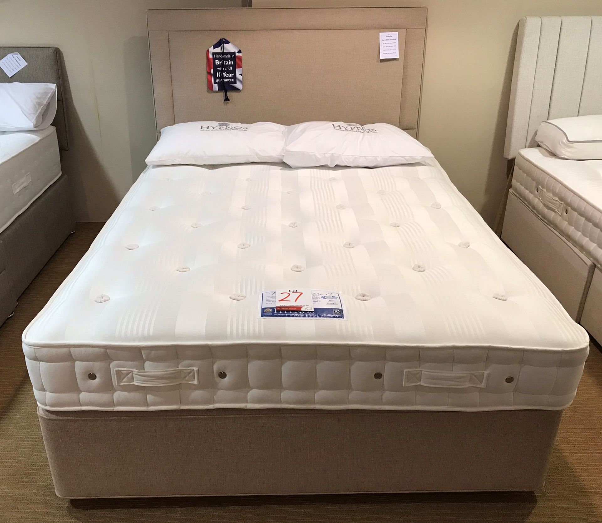 Ex Display Hypnos Orthocare 8 King Size Mattress w/ Bed Frame & Slim/Wide Headboard - Biscuit Weave