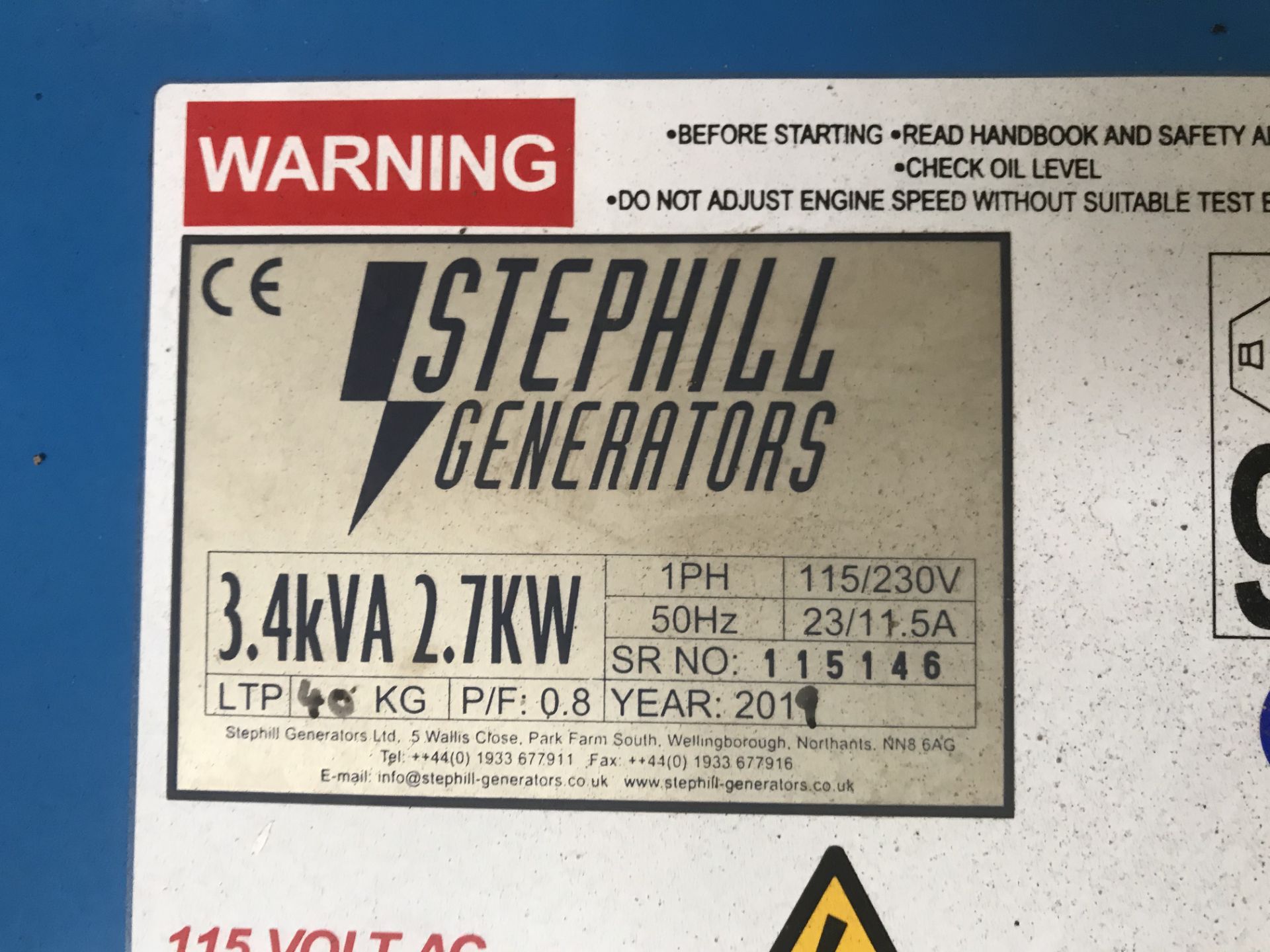 Stephill Petrol Generator 3.4kVa w/ Honda GX Range Engine| YOM: 2019 | Ref: GSA-A274 - Image 2 of 5