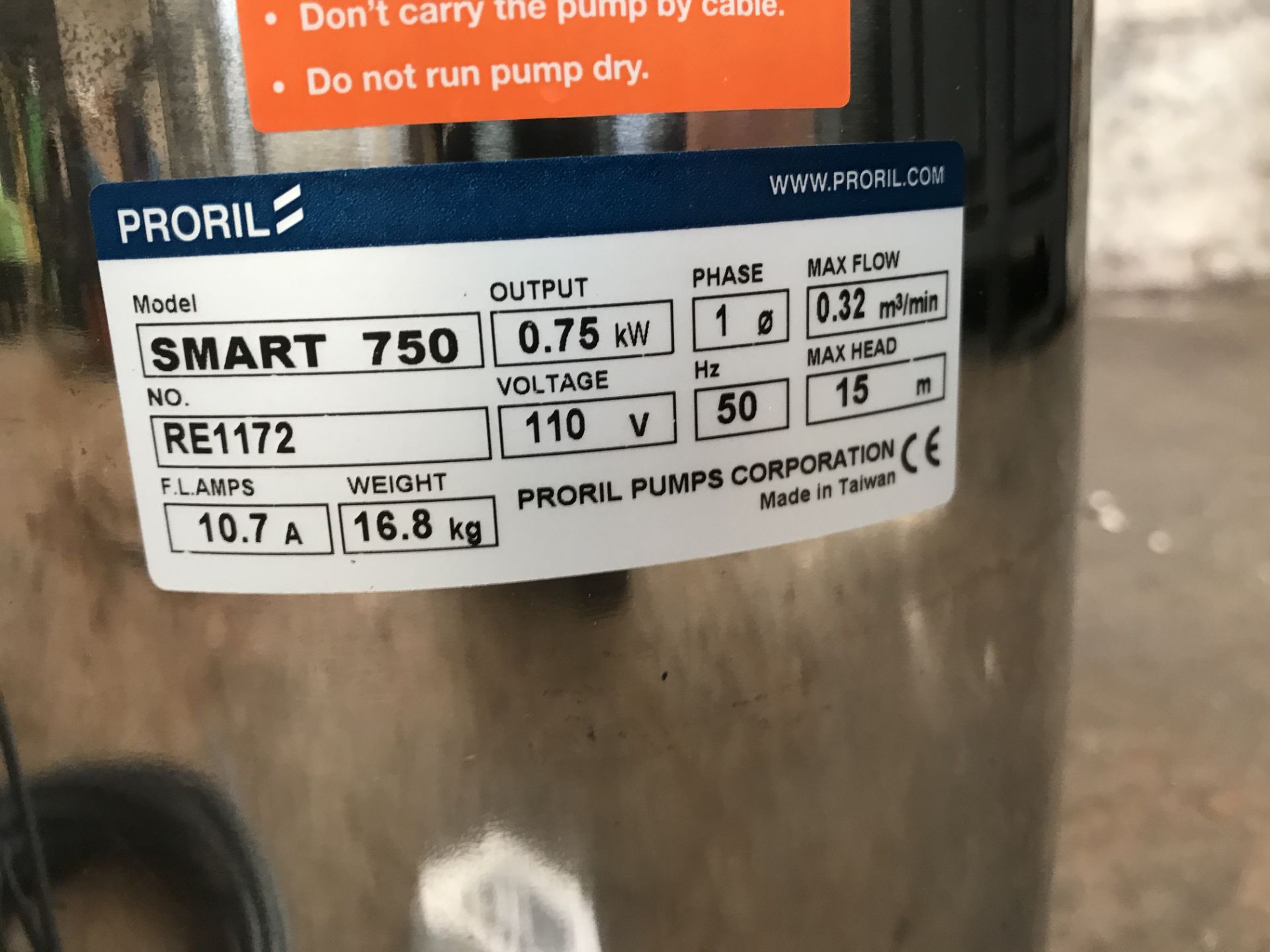 Unused Proril SMART 750 Submersible Drainer Pump | 110v | Ref: RE1172 - Image 7 of 7