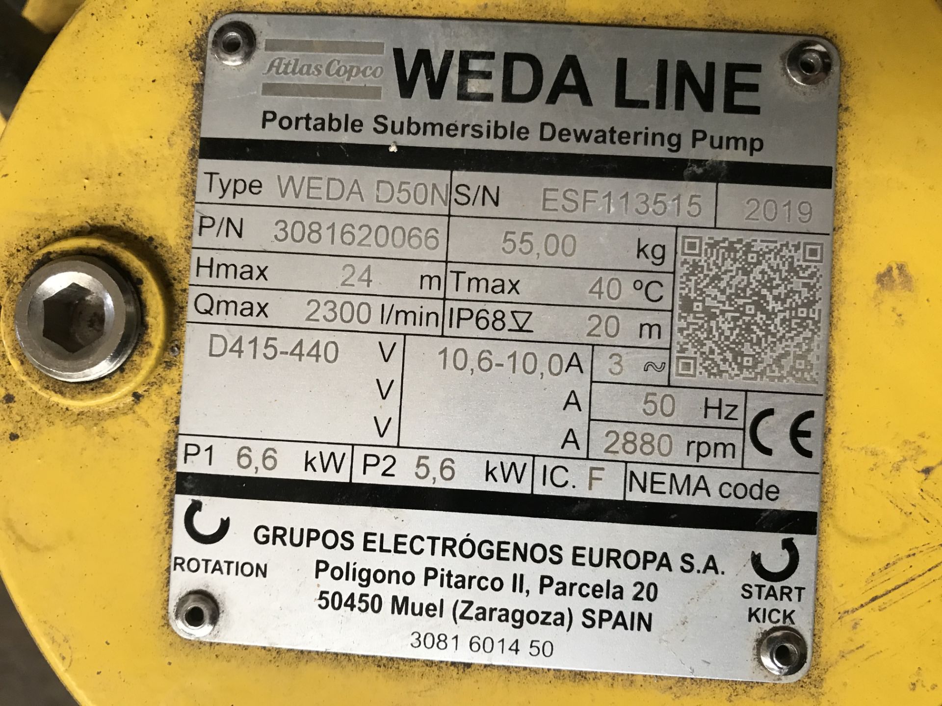 Atlas Copco Weda D50 N Submersible Drainer Pump | YOM: 2019 | Ref: A334 - Image 2 of 5