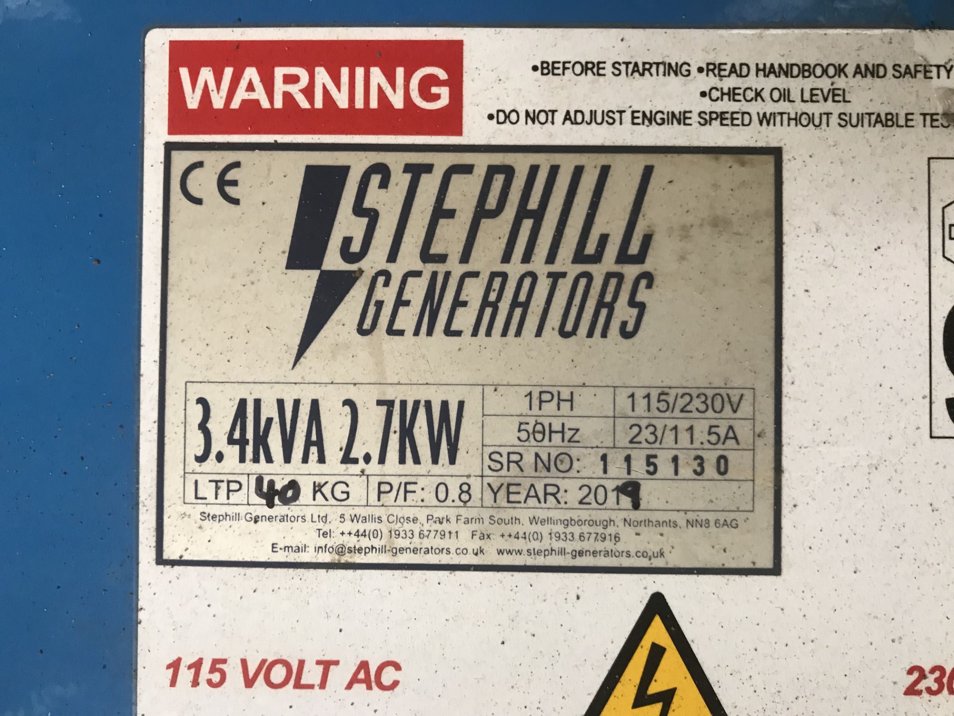 Stephill Petrol Generator 3.4kVa w/ Honda GX Range Engine| YOM: 2019 | Ref: GSA-A273 - Image 2 of 5