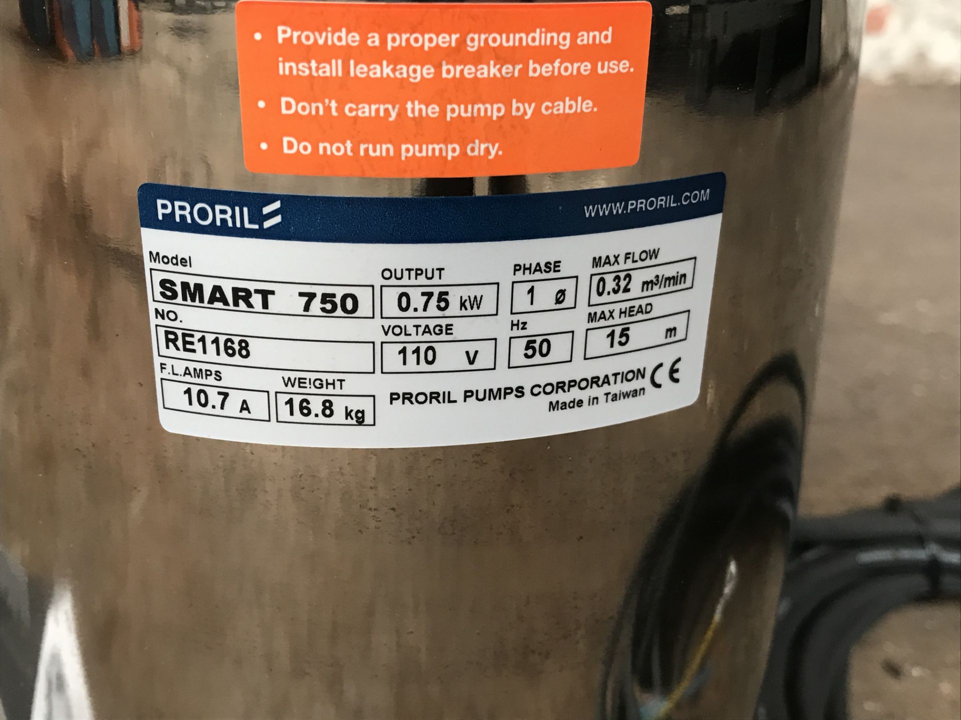 Unused Proril SMART 750 Submersible Drainer Pump | 110v | Ref: RE1168 - Image 7 of 7