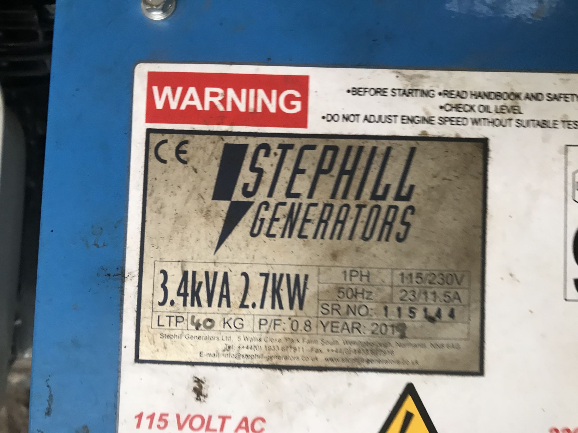 Stephill Petrol Generator 3.4kVa w/ Honda GX Range Engine| YOM: 2019 | Ref: GSA-A276 - Image 2 of 5