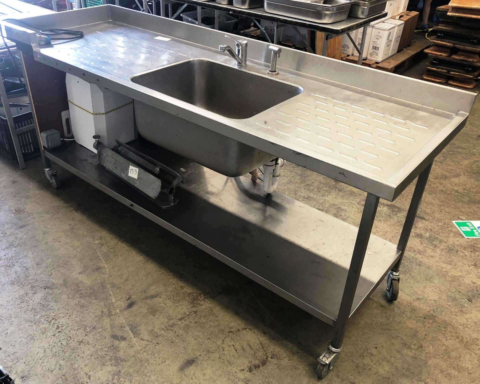 Mobile Stainless Steel Single Bowl Sink Unit w/ Water Boiler & Drainer | 210cm x 70cm x 87cm - Image 2 of 3