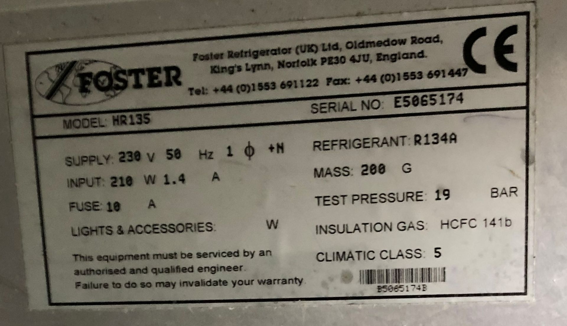 Foster HR135 Under Counter Refrigerator - Image 3 of 3