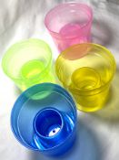 10 x Boxes of 1000 Rainbow Plastic Shot Bomb Glasses by Plasware