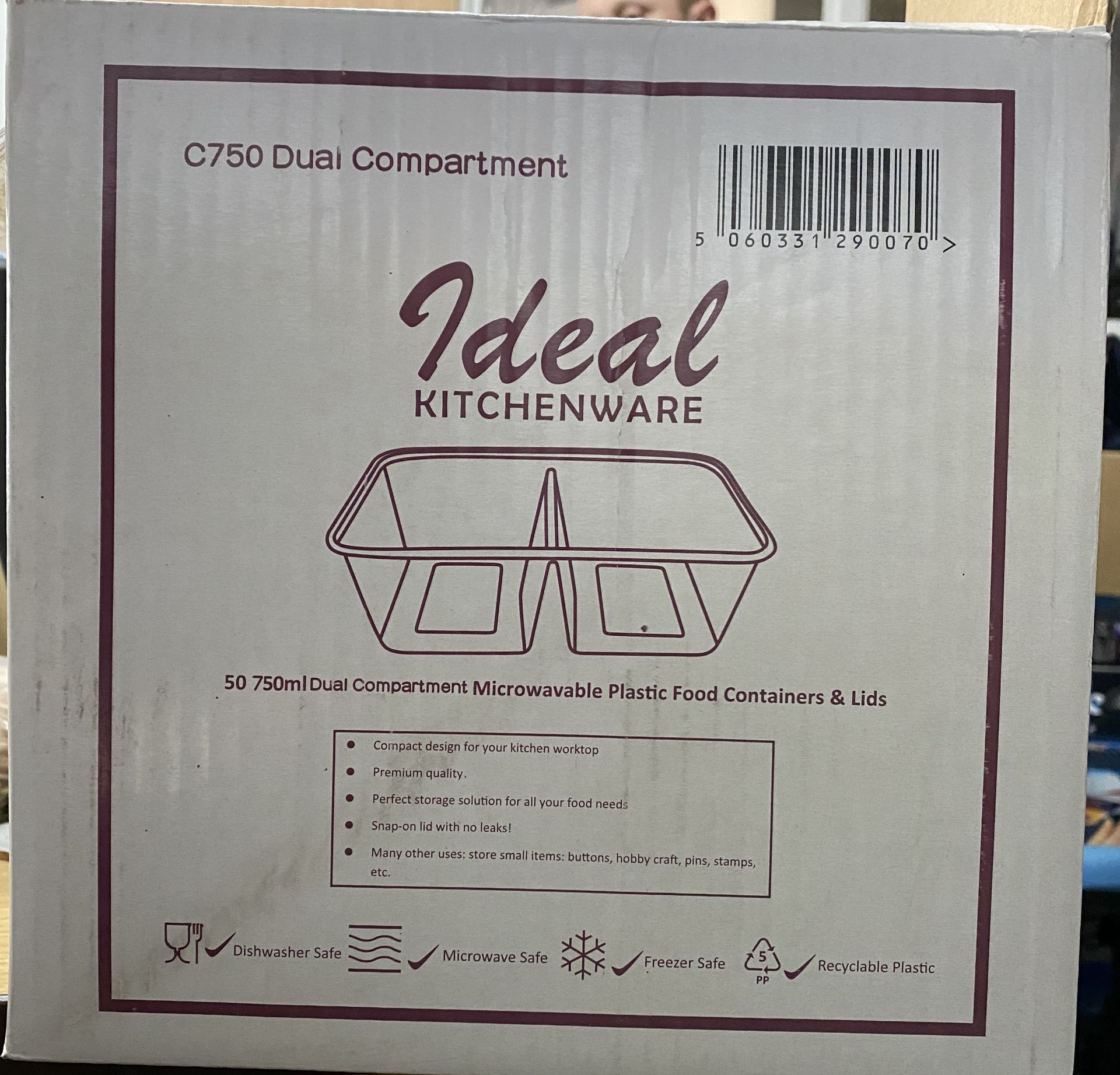 5 x Boxes of Dual Compartment Containers with lid by Ideal Kitchenware - Image 5 of 5