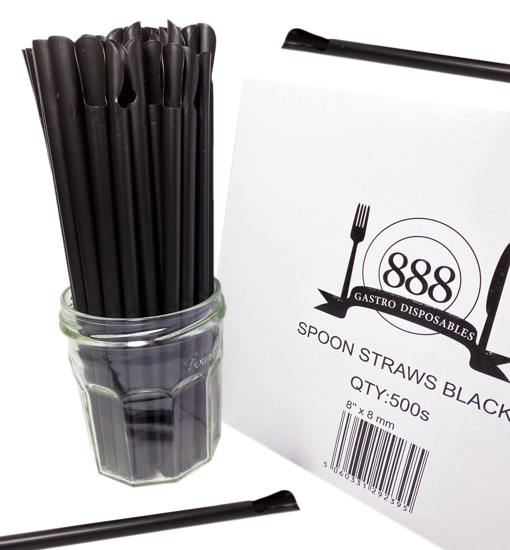 5 x Boxes of Black Spoon Straws by 888 Gastro Disposables