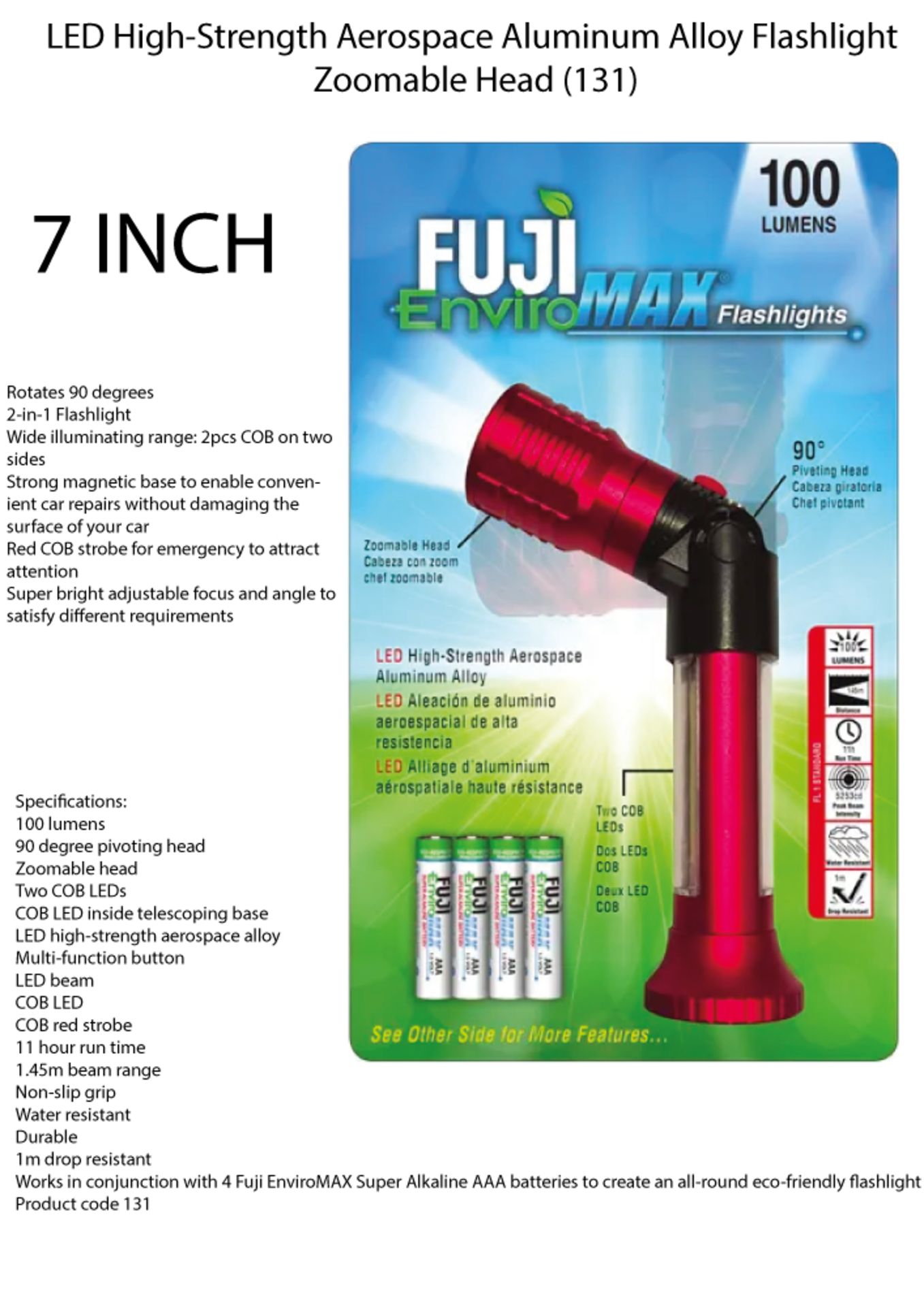 6 x Fuji EnviroMax 100 Lumens LED Flashlight