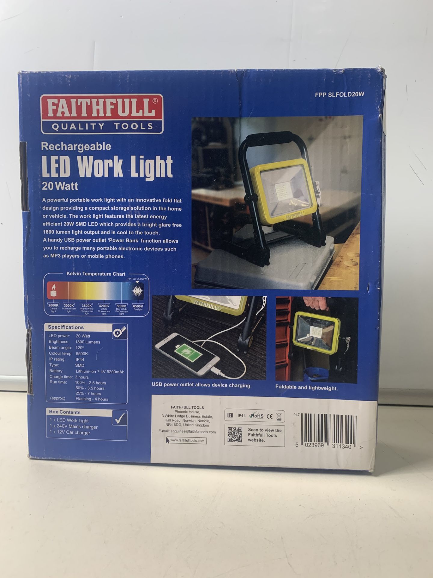 Faithfull 20W Folding Rechargeable Light