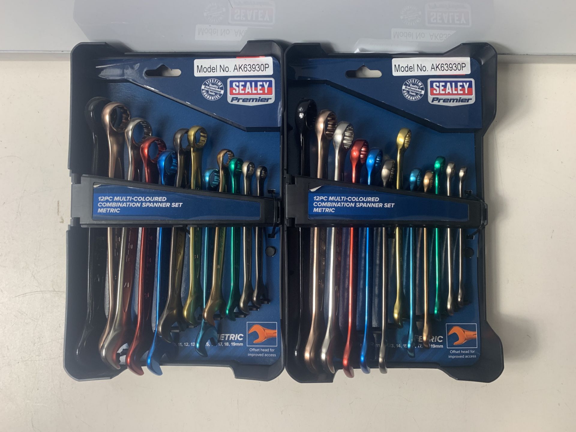 2 x Sealey Premier 12pc Multi Coloured Combination Spanner Set 8-19mm Open End Ring