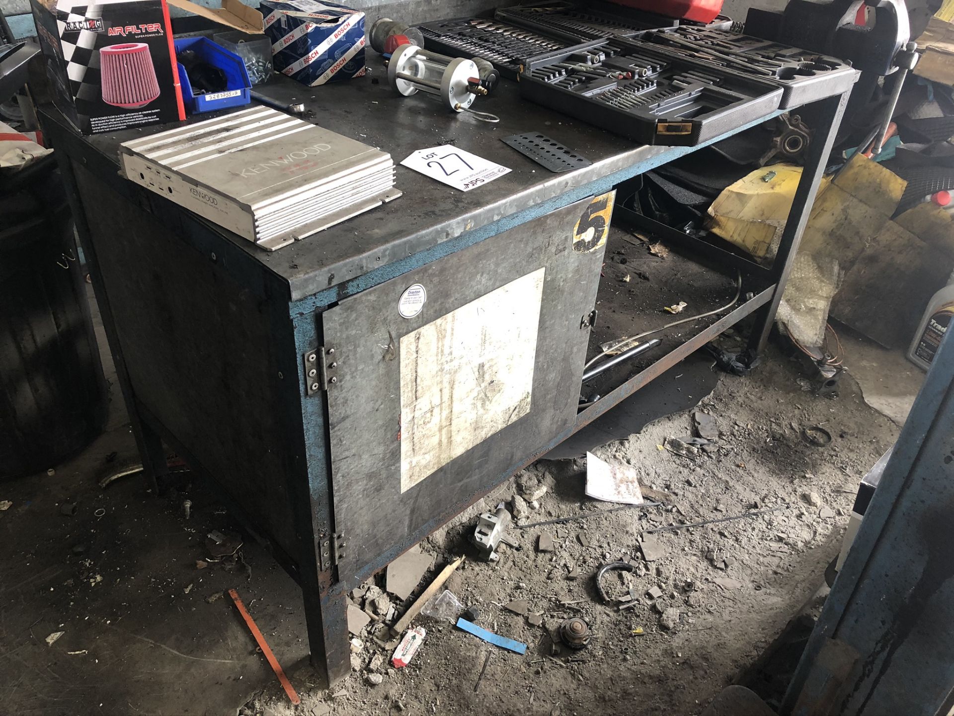 Metal Workbench w/ Cupboard, Undershelf & Mechanical Vice