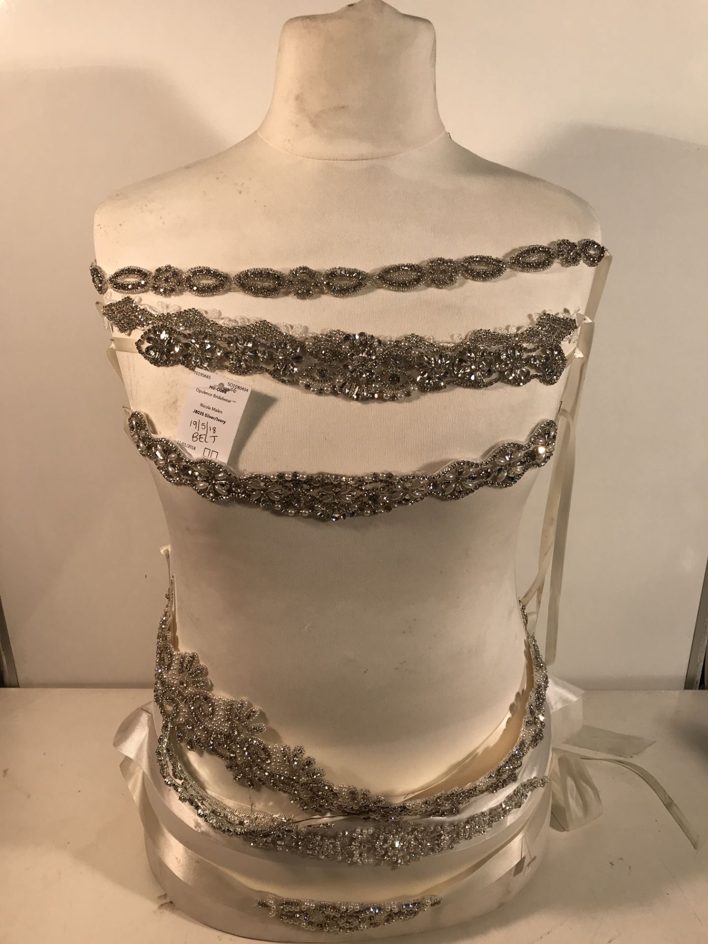 Opulence Bridalwear Silver/Ivory Belt & Mannequin