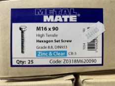 3 x Boxes of Metal Mate M16 x 90 Hexagon Set Screws (box of 25)