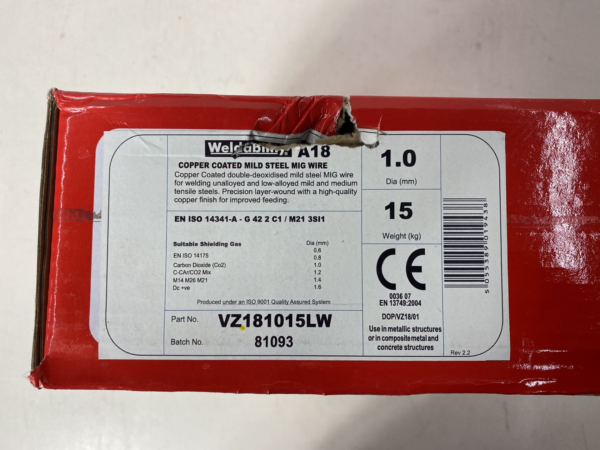 2 x WELDABILITY SIF VZ181015LW A18/G3SI1 MIG WIRE 1.0MM 15KG - Image 2 of 2