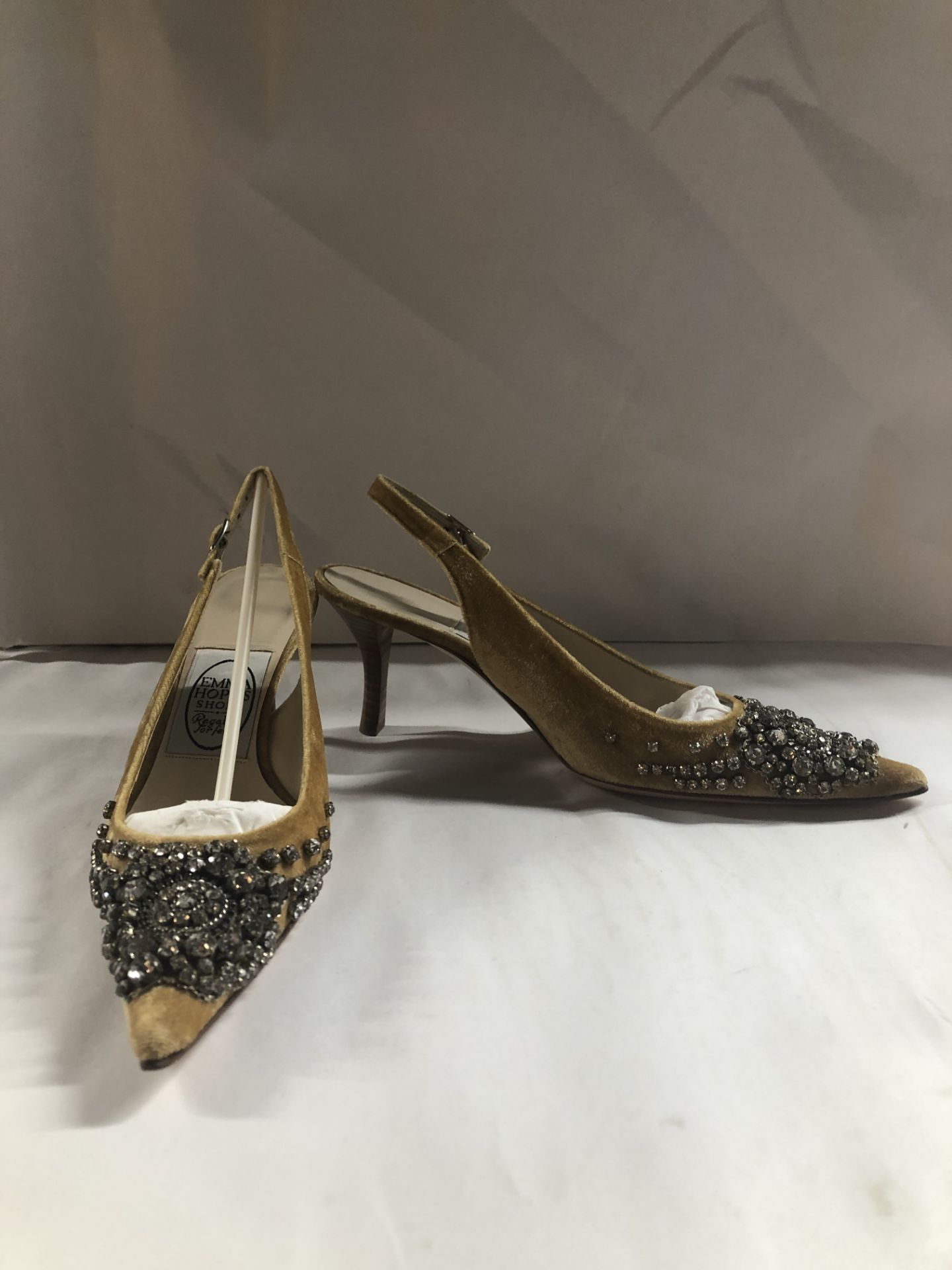 Emma Hope's Shoes Gold Velvet Heels. EU 36 1/2 RRP £399.00