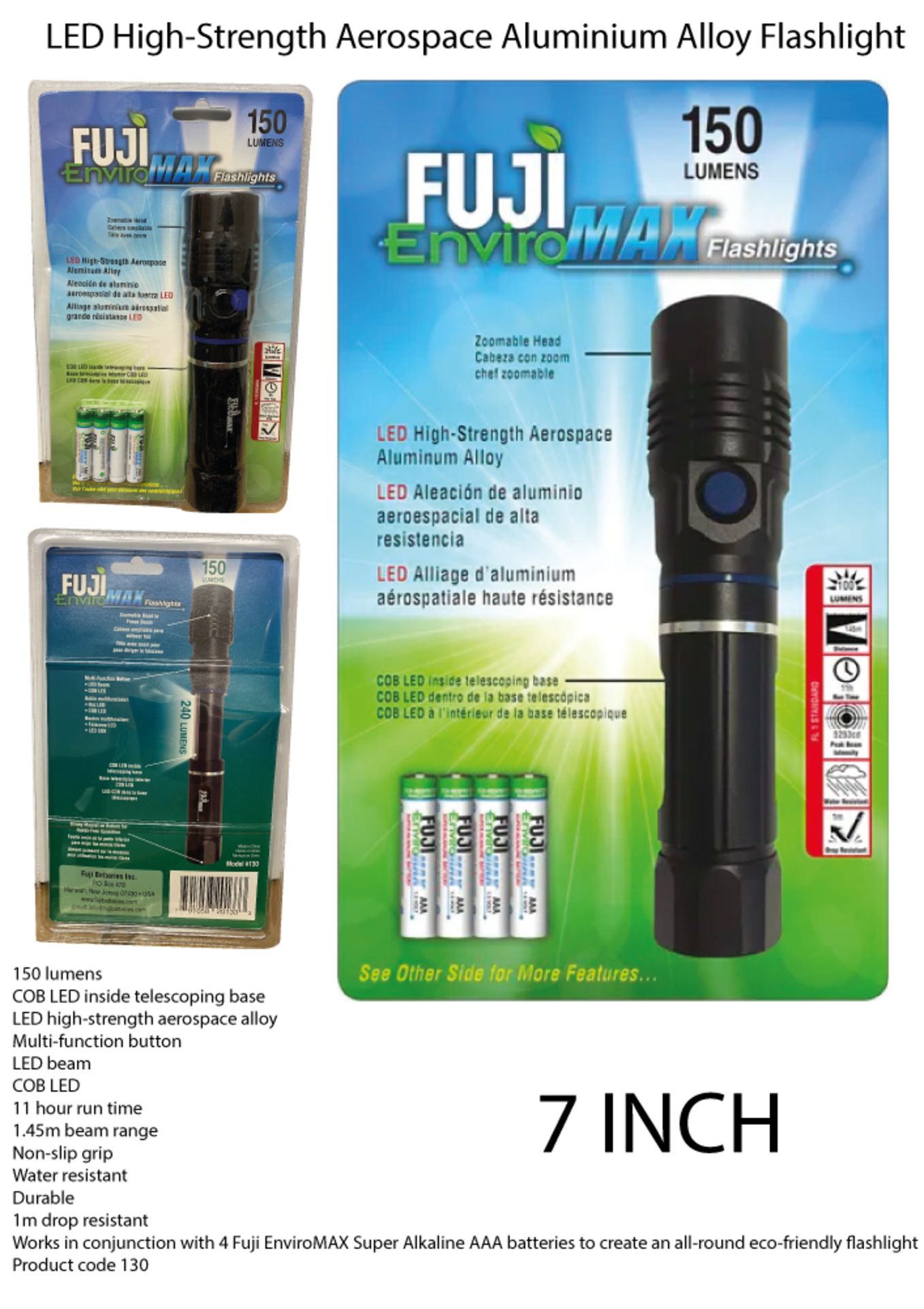 2 x Fuji EnviroMax 150 Lumens LED Flashlight | FE130