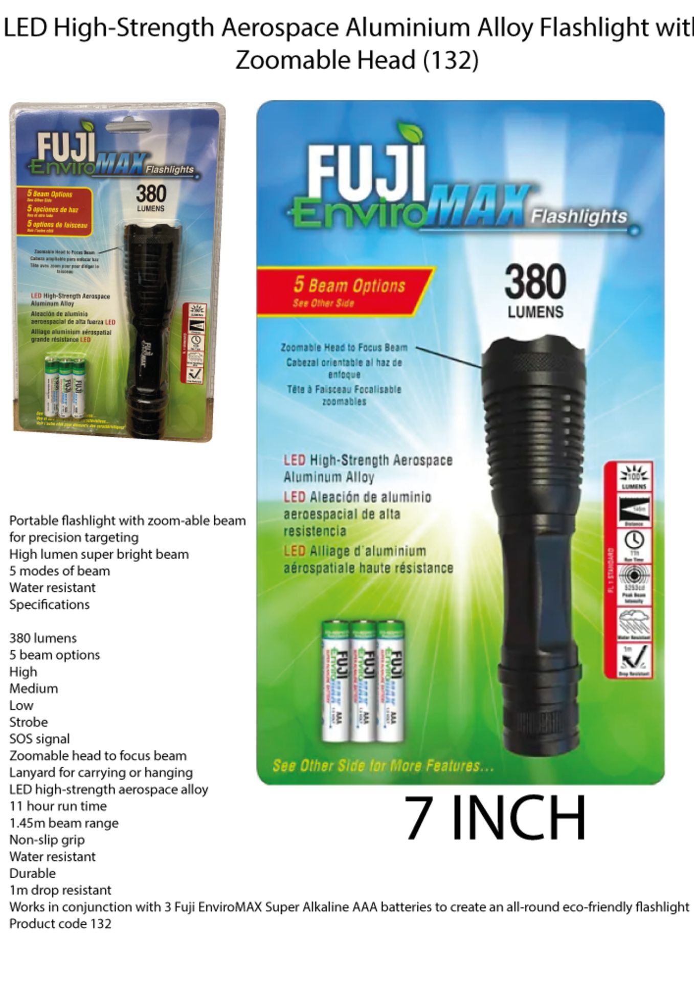 2 x Fuji EnviroMax 380 Lumens LED Flashlight | FE132