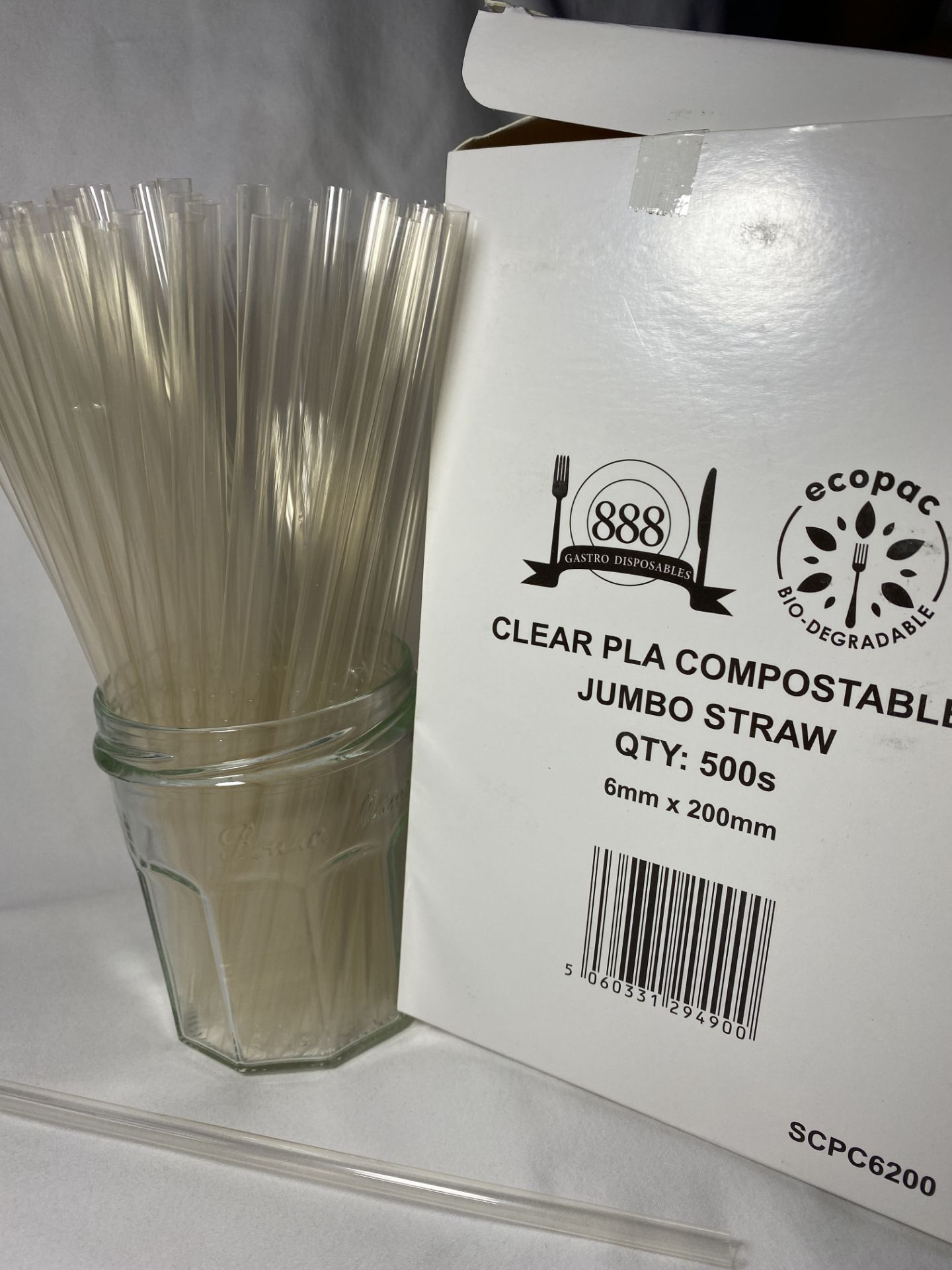 2 x Boxes of Clear PLA Compostable Jumbo Straws by 888 Gastro Disposables | DSP59
