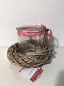 6 x Twig Wreath Candle Jar with Ribbon & Bells