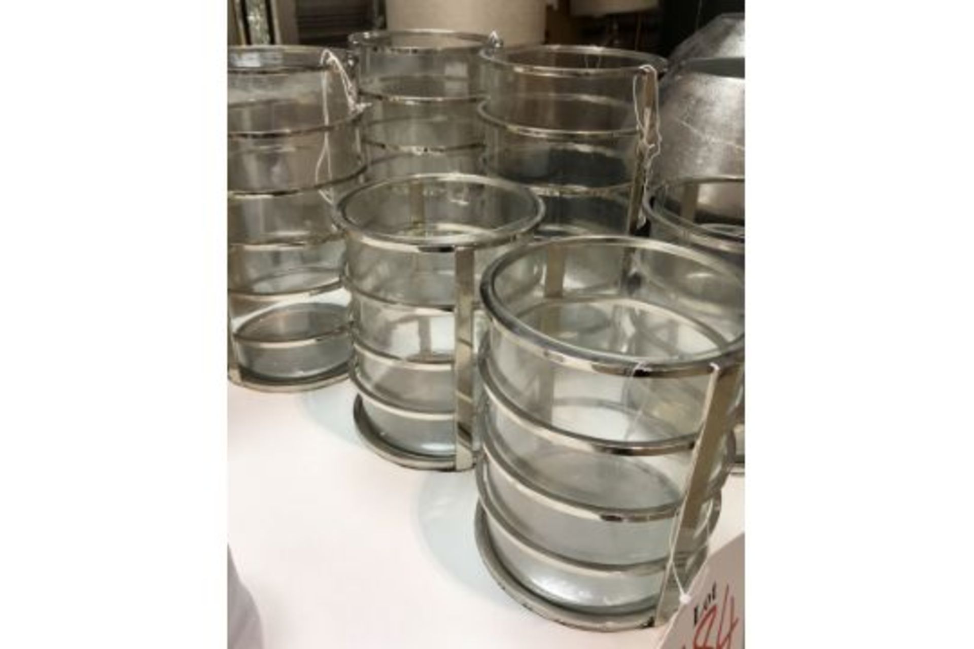 6 x Ex Display Chrome Glass Candle Holders w/ Libra Candles - Image 3 of 4