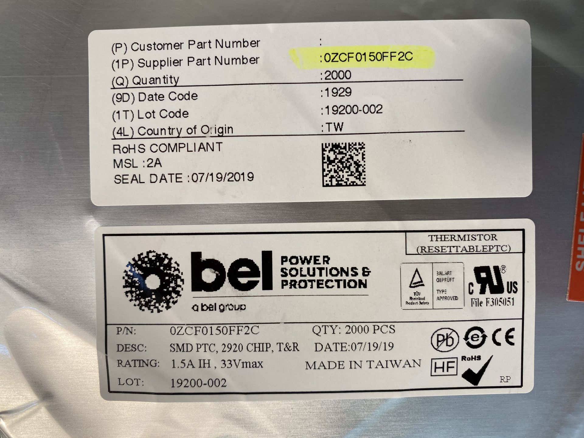 5 x 2,000 x Bel Fuse 0ZCF0150FF2C Resettable Fuses - PPTC Fuse - Image 11 of 14