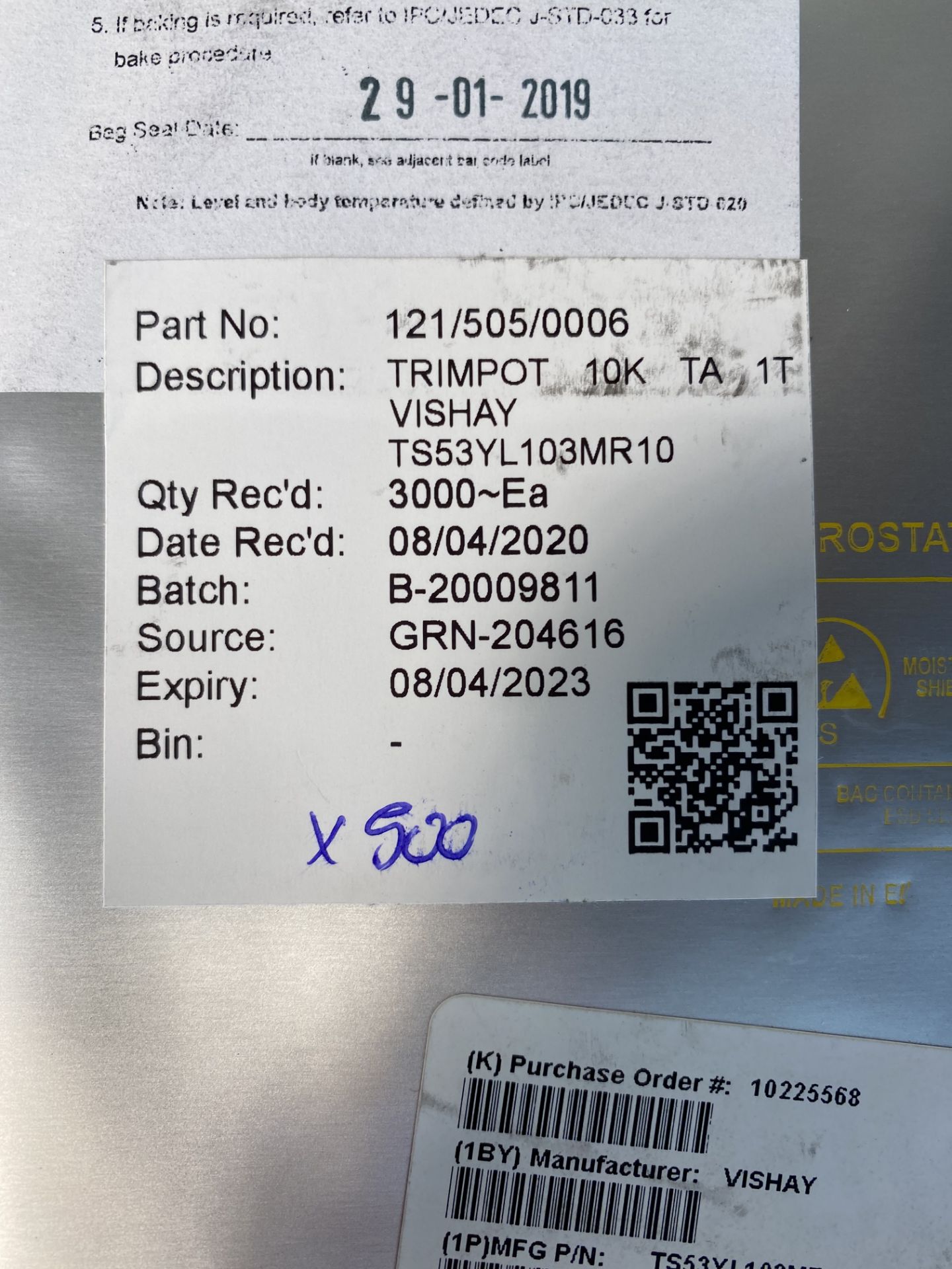 5 x 500 (+25) x Vishay / Sfernice TS53YL103MR10 Trimmer Resistors - SMD 10Kohms 20% SQ POT - Image 3 of 22