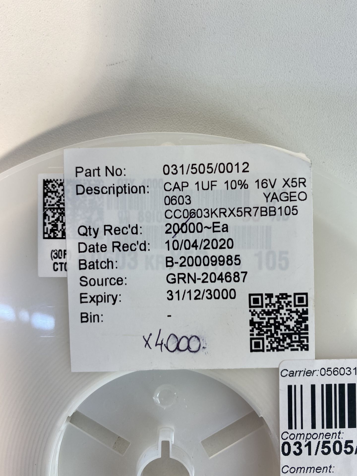 11 x 4,000 x Yageo CC0603KRX5R7BB105 Multilayer Ceramic Capacitors MLCC - SMD/SMT 1.0uF 16V X5R 10% - Image 3 of 7