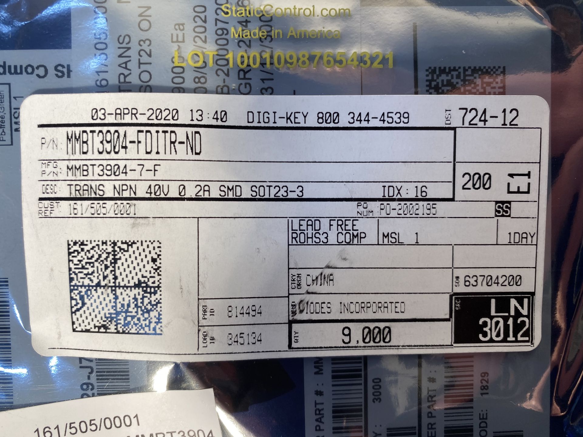 3 x 9000 (+25) x Diodes Incorporated MMBT3904-7-F Bipolar Transistors - BJT 40V NPN SS Trans 60Vceo - Image 4 of 7