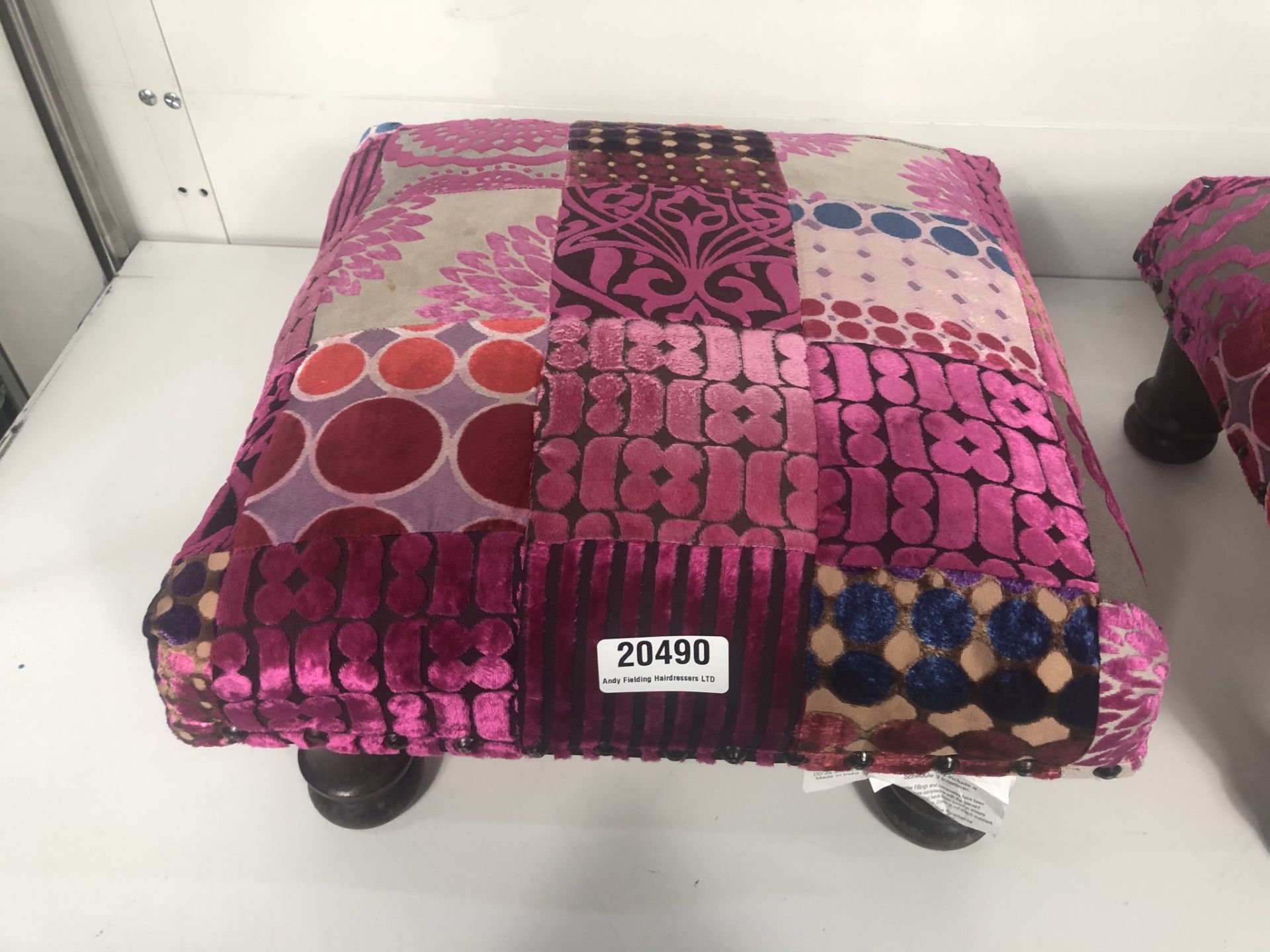 2 x Low Height Fabric Chequered Footstools in Pink/Purple - Image 3 of 3