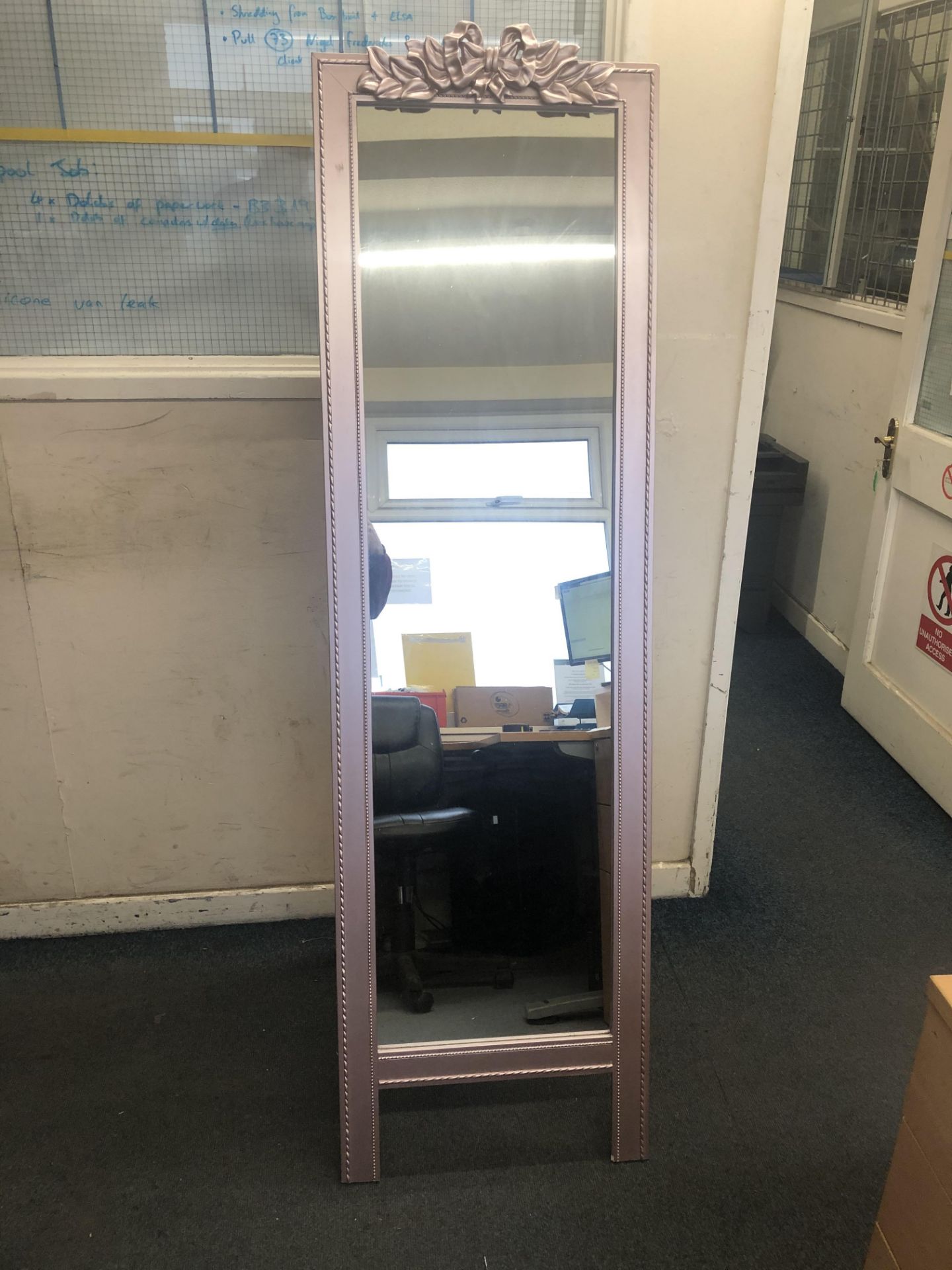 Vintage Bow Top Freestanding Mirror in Pink | 170cm x 50cm - Image 2 of 5