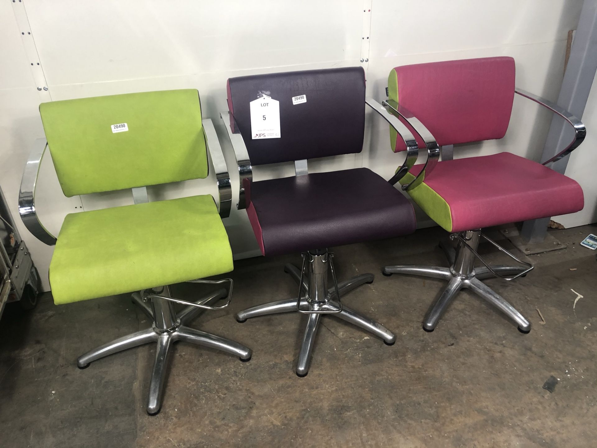 3 x Height Adjustable Faux Leather Salon Chairs - Image 2 of 5