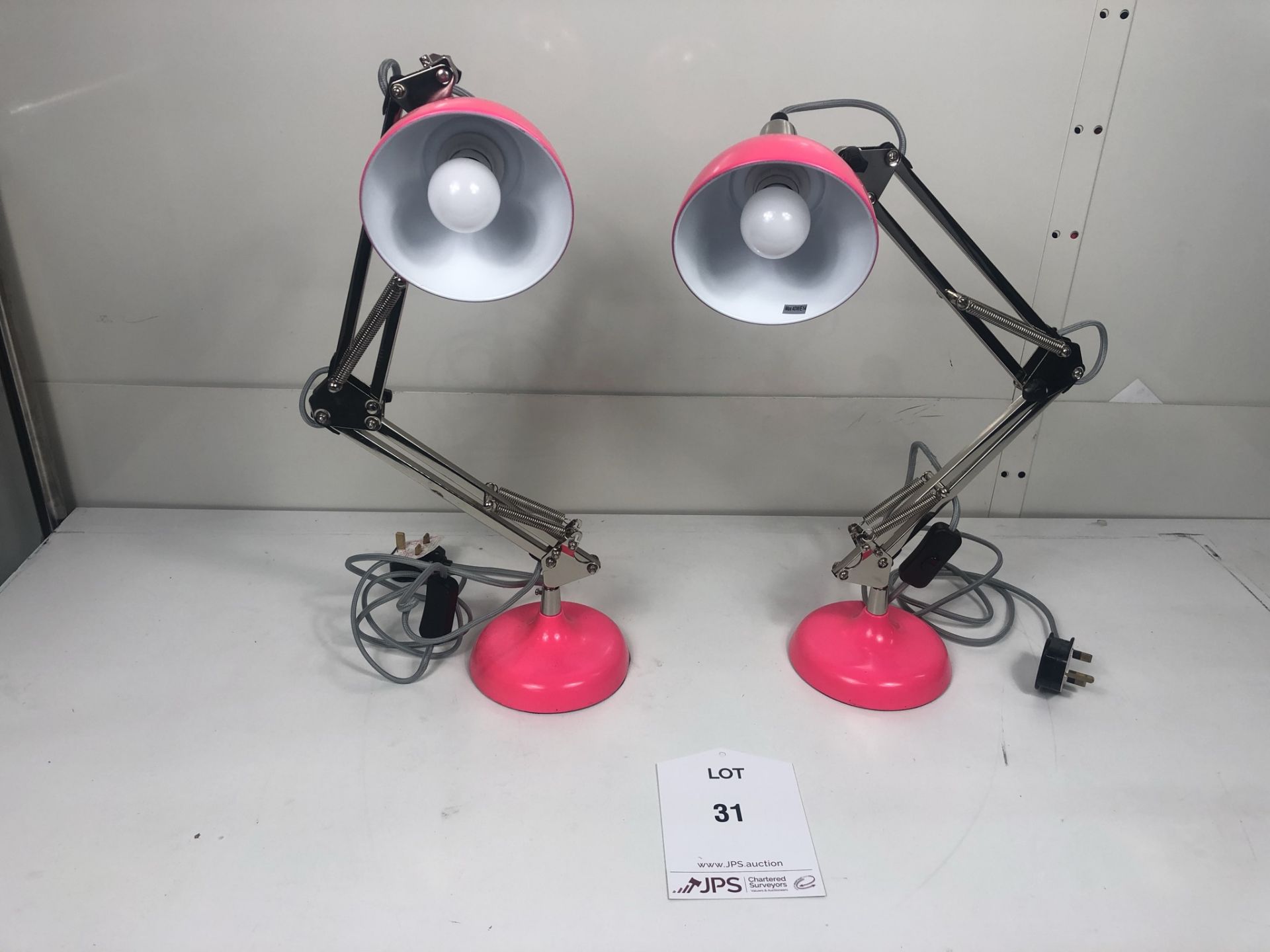 2 x Adjustable Desk Lamps in Pink