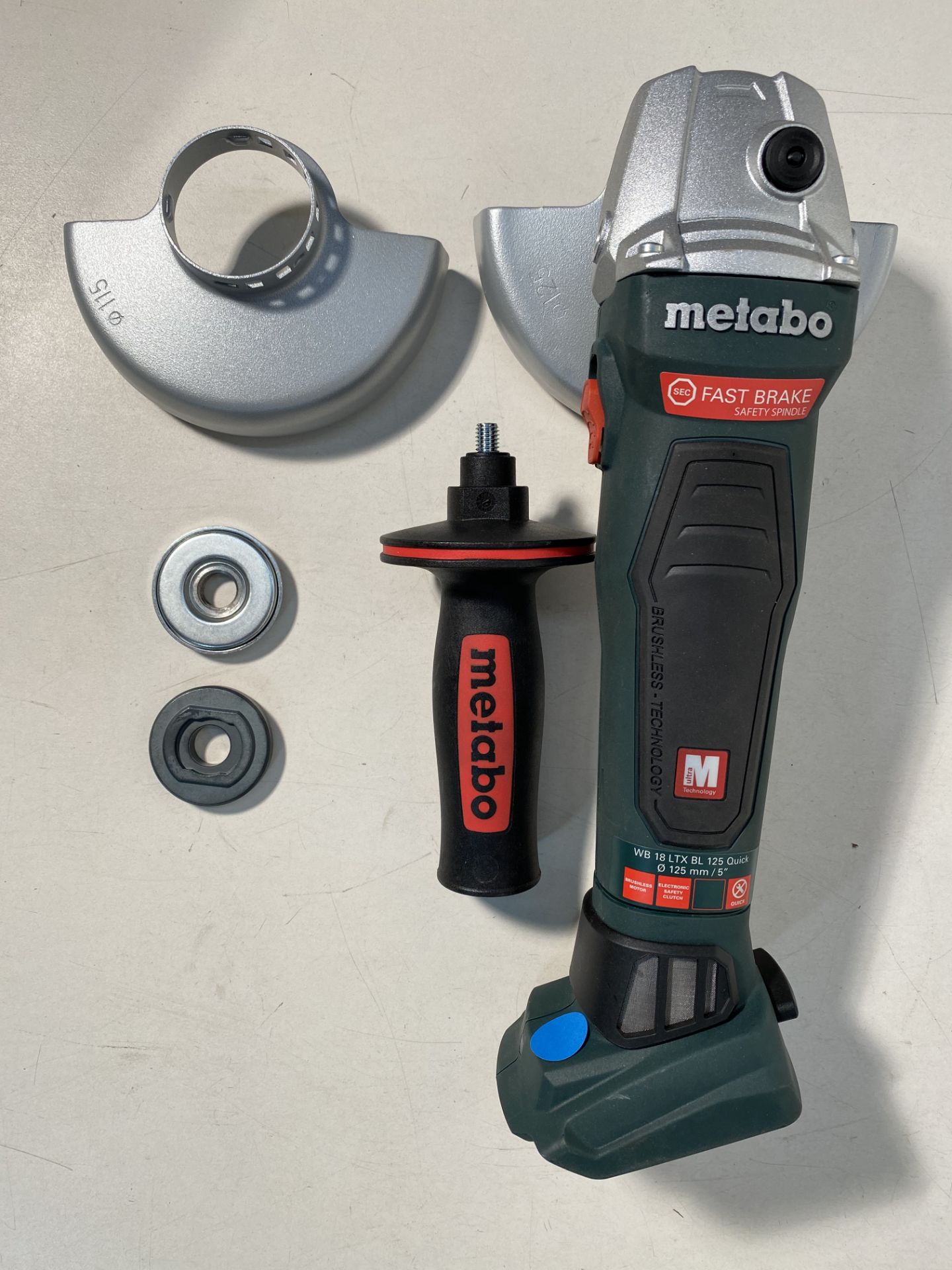 Metabo WB18LTXBL125 18v Quick 5in Brushless Angle Grinder Bare Unit and MetaLoc