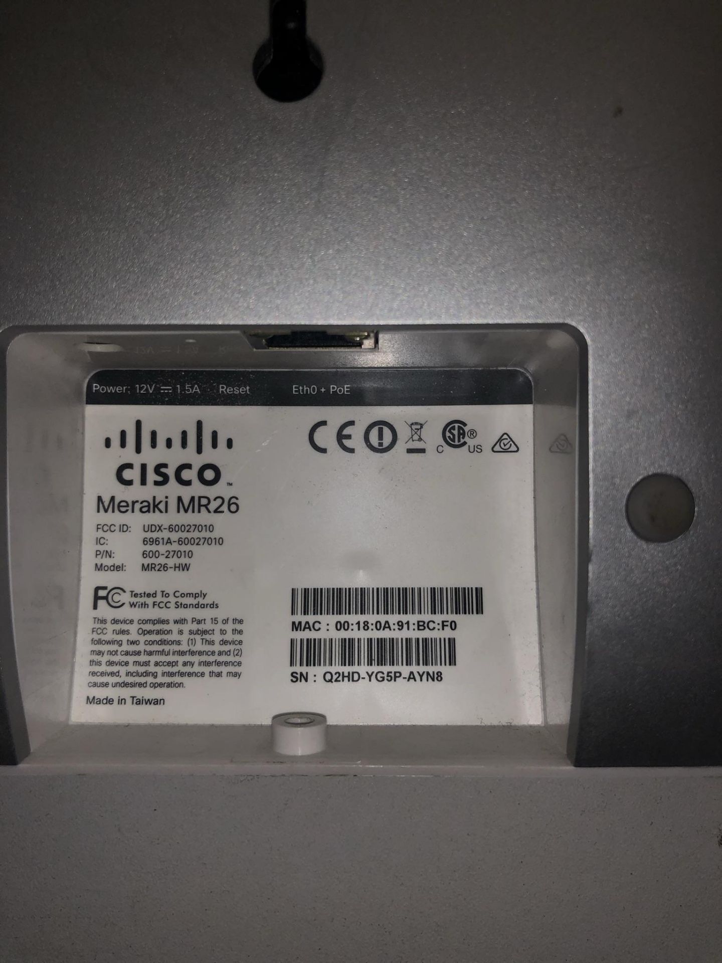 Cisco Meraki MR26 Wireless Access Point Appliance - Image 2 of 2