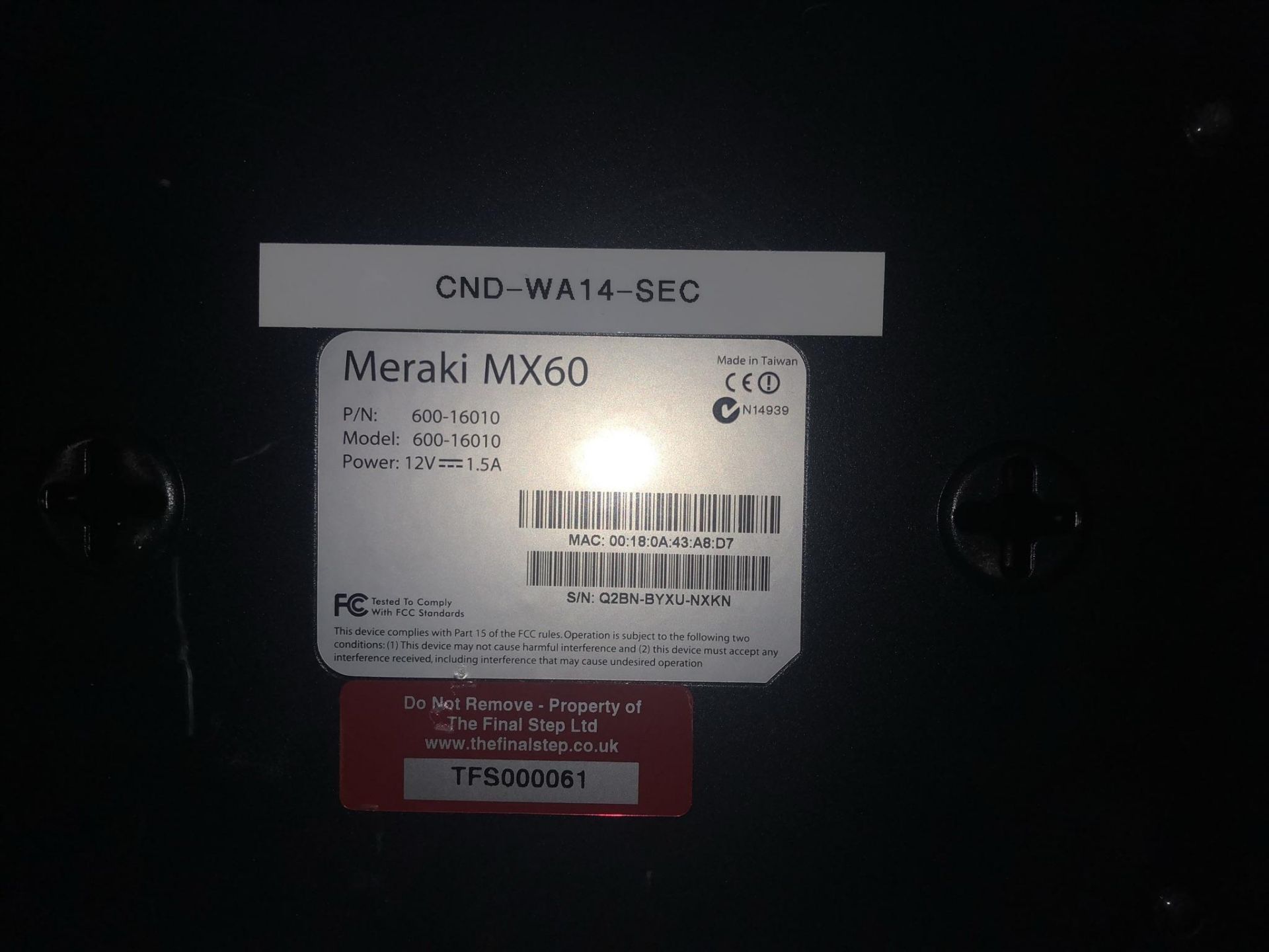 Cisco Meraki MX60 Security Appliance/Router - Image 4 of 4