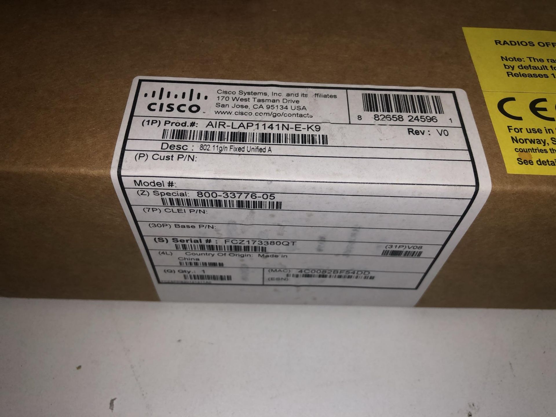 Cisco AIR-LAP1141N-E-K9 Wireless Access Point - Image 2 of 2