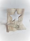 3 x 'Star' Rustic Wood Tealight Holders