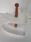 2 Tier Heart Shaped Cake Stand with Wooden Handle