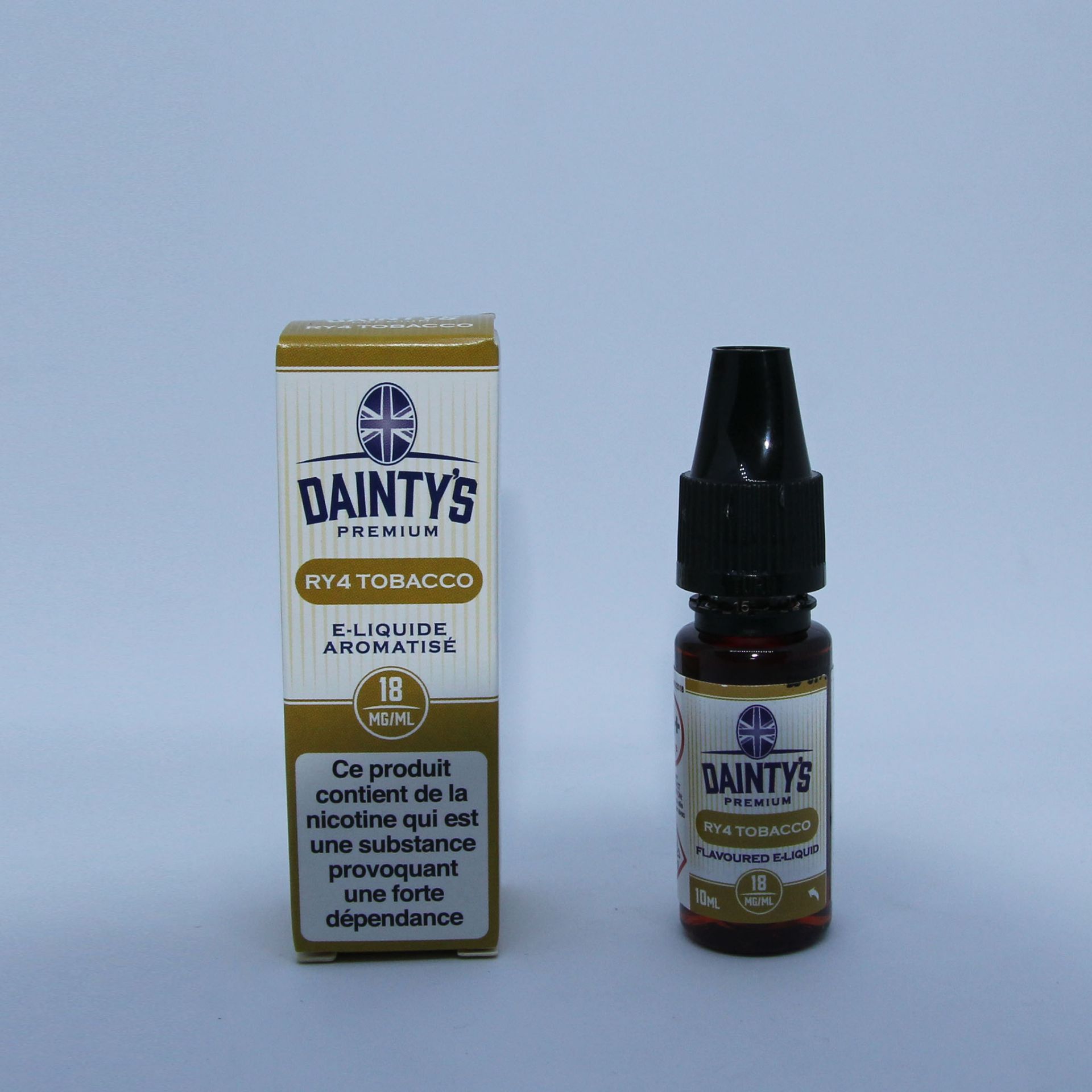 400 x Bottles of Dainty's Premium Flavoured E-Liquid 10ml RY4 Tobacco, 18mg Nicotine, Products have