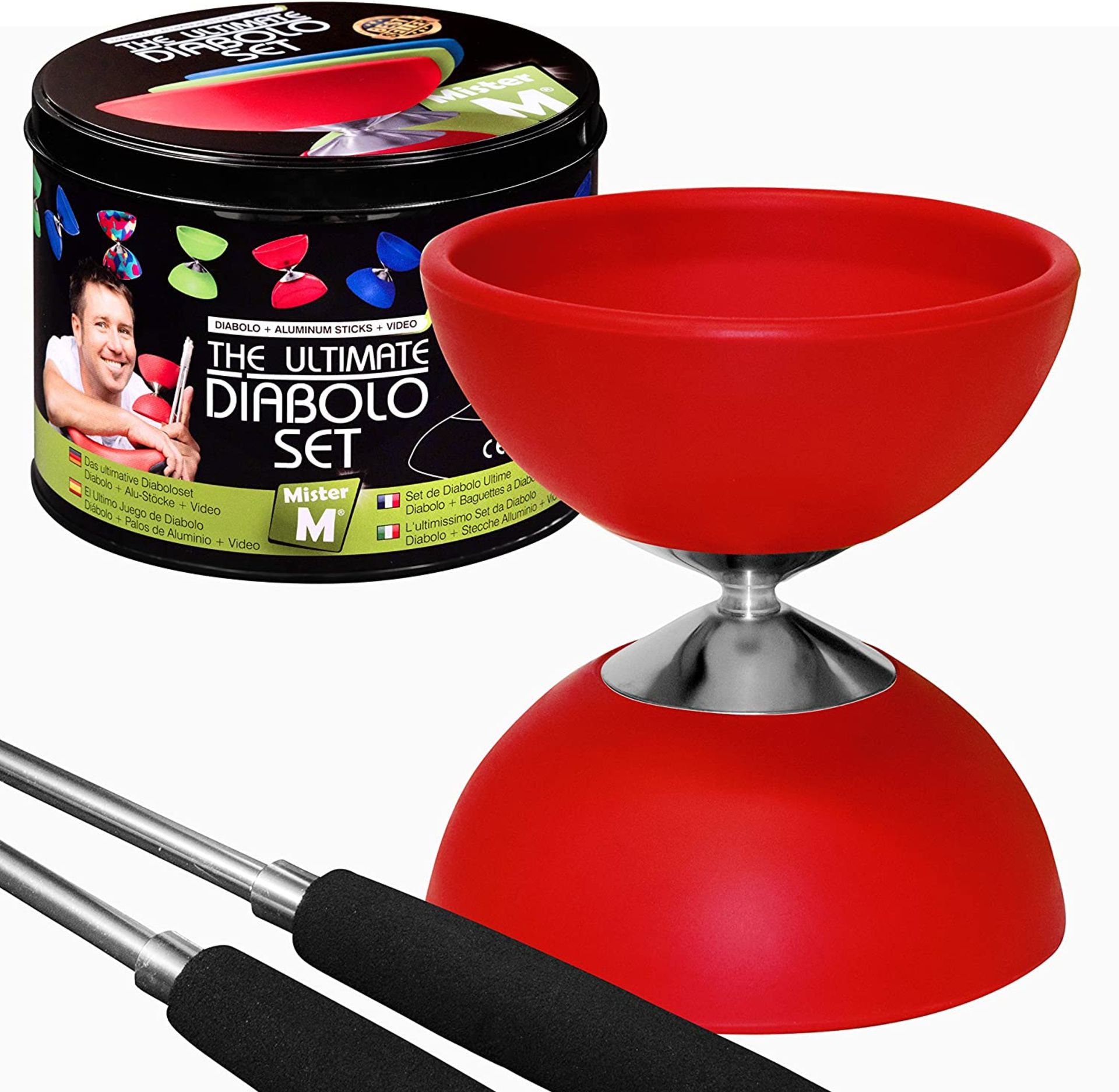 5 x Diabolo + Aluminium Poles + Online Video All in a Elegant Tin Jar – "The Latest Diabolo Juggling - Image 2 of 6