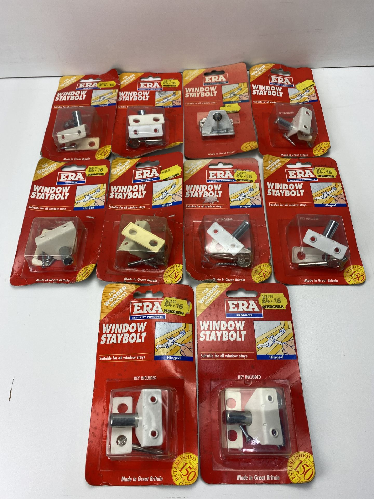 10 x ERA 827-12 White Window Stay Bolt with Key