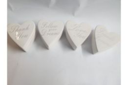 4 x Sets Of Four Heart Shaped Ceramic Trinket Boxes