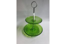 Two Tier Cake Stand | Green Glass