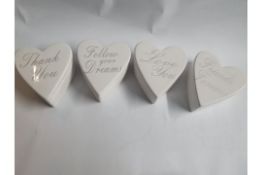4 X Sets Of Four Heart Shaped Ceramic Trinket Boxes'friends Forever', 'I Love You', 'Thank You