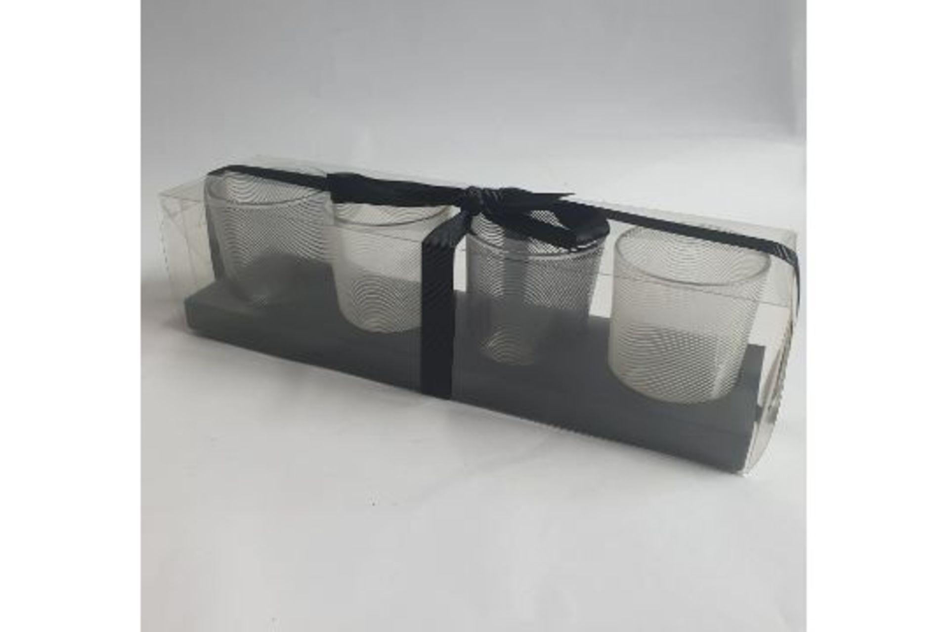 Set Of 4 Votive Holders In Clear Gift Box With Ribbon