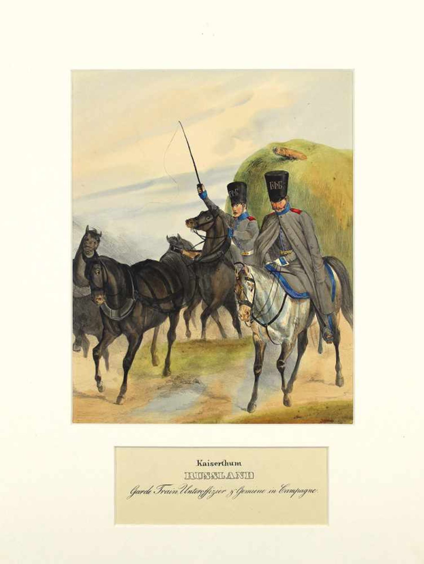 [Uniformen der Russischen Armee] Garde-Train: Unteroffizier & Gemeine in Felduniform. 1840