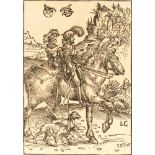Lucas Cranach D. Ä.Der Fürst mit seiner Dame reitendHolzschnitt auf Bütten. (1506). 18 x 12,7 cm (
